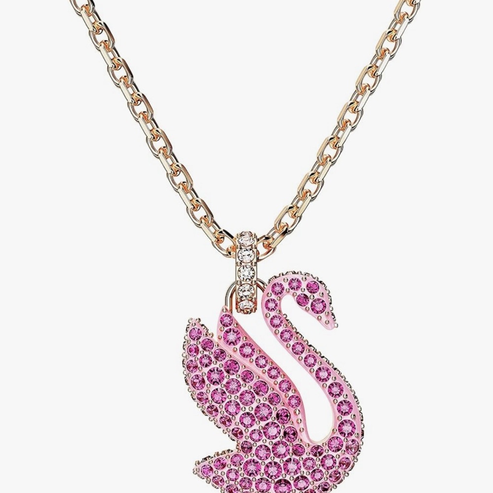 Swarovski Rose Gold Pink Crystal Swan Necklace and Earrings Set
